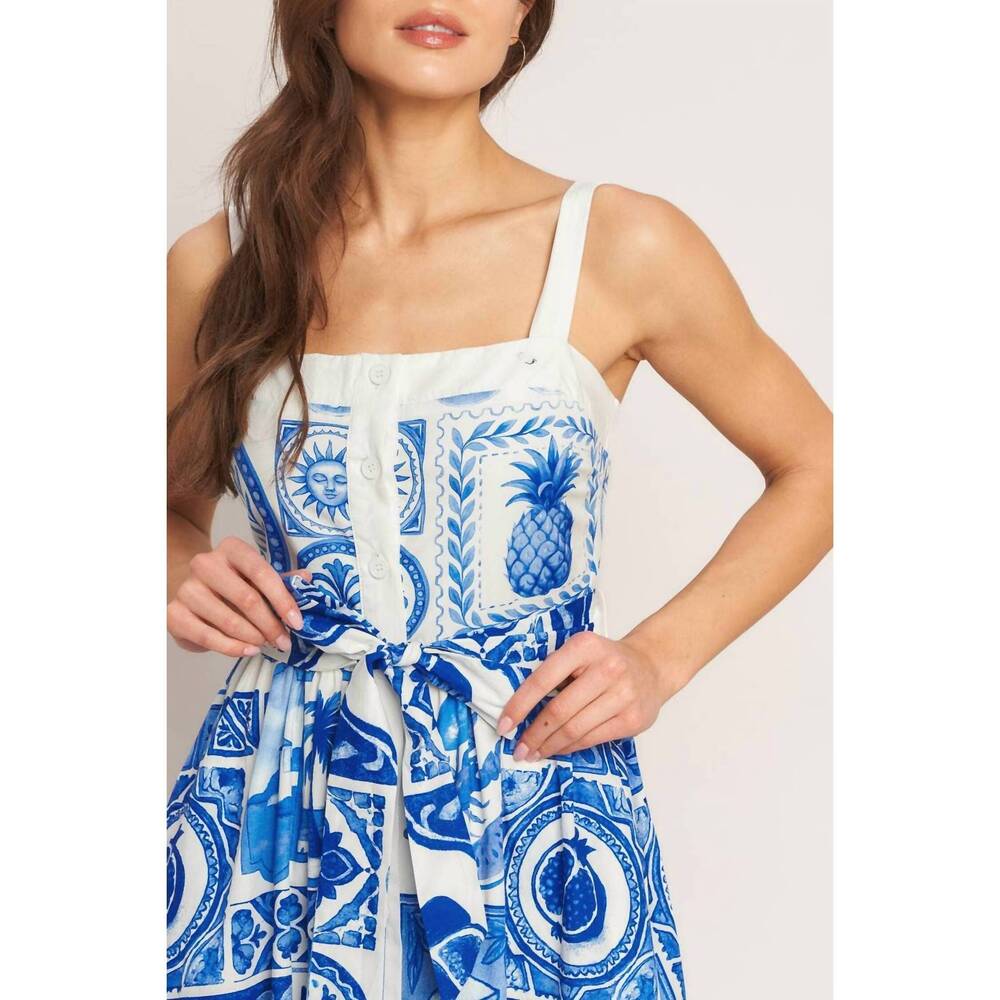 NEW FLYING TOMATO printed woven midi dress in blue - Picture 5 of 8